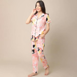 Women Peach-Coloured & Black Printed Night Suit